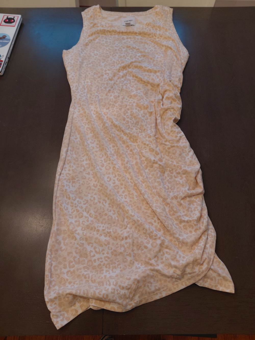 Nine West Beige Leopard-Print Sleeveless Midi Dress